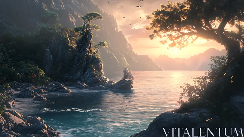 Tranquil Hidden Cove at Golden Hour Light