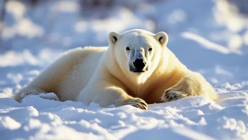 Snow throne sovereign: relaxed polar bear in winter glare.