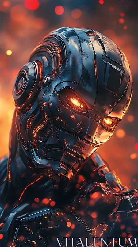 Molten-etched combat android with reflective alloy plating ignited