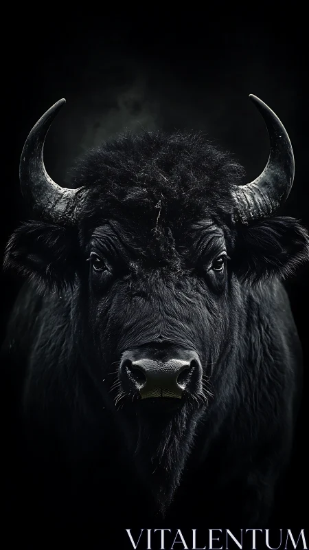 Low key frontal buffalo portrait with high contrast lighting.