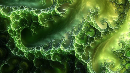Organic emerald fractal currents with luminous cellular edges.