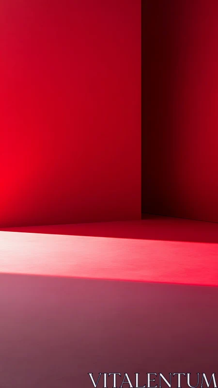 Minimalist red corner with planar light gradient and shadow geometry