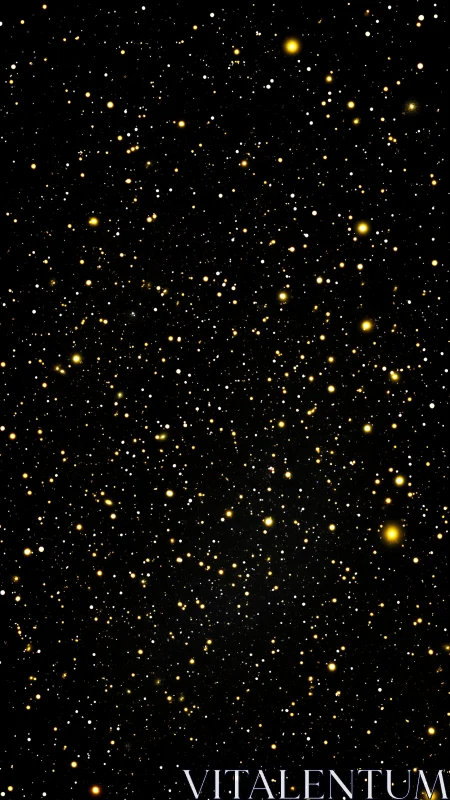 Golden night sky glows with countless gentle starlit sparks