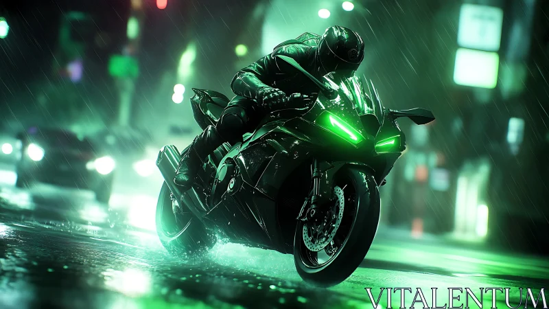 Neon-lit superbike racing through cinematic wet night streets.