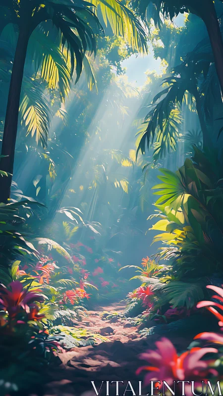 Luminous Forest Cathedral Bathed in Golden Ray.