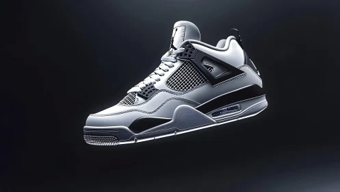 Modern athletic sneaker in monochrome style on dark background.