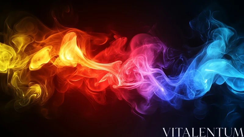 Digital painting of chromatic smoke ribbons on dark field.