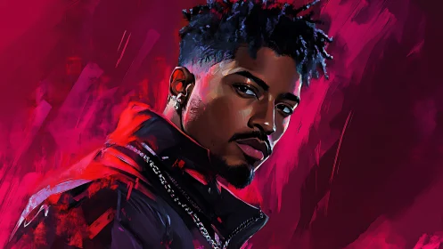 Portrait of young man in red and black digital painting