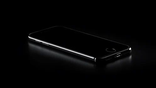 Black smartphone with metallic accents against dark background.