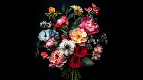 Luxe Floral Arrangement Against Dark Background.