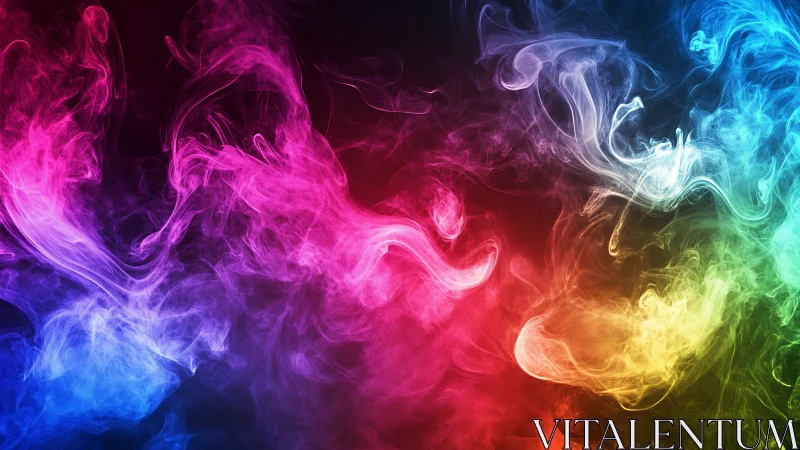 Neon smoke plumes swirl through spectrum gradient field.