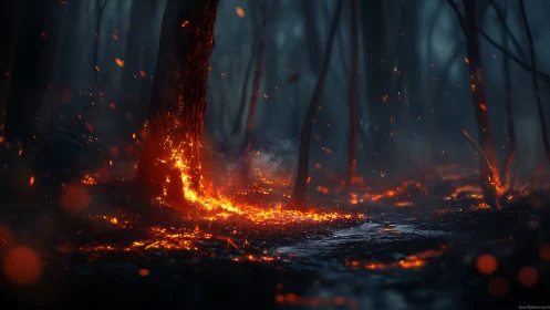 Forest Fire with Burning Trees and Ember Dispersion.