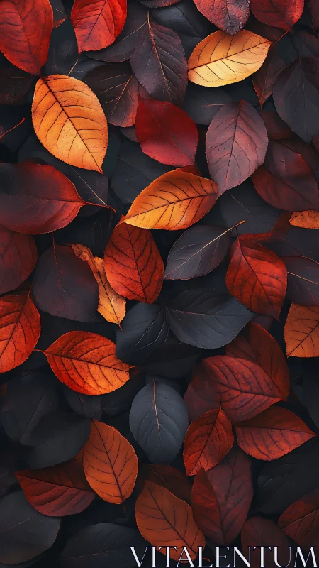 Autumn leaves pattern with deep red and orange contrast.
