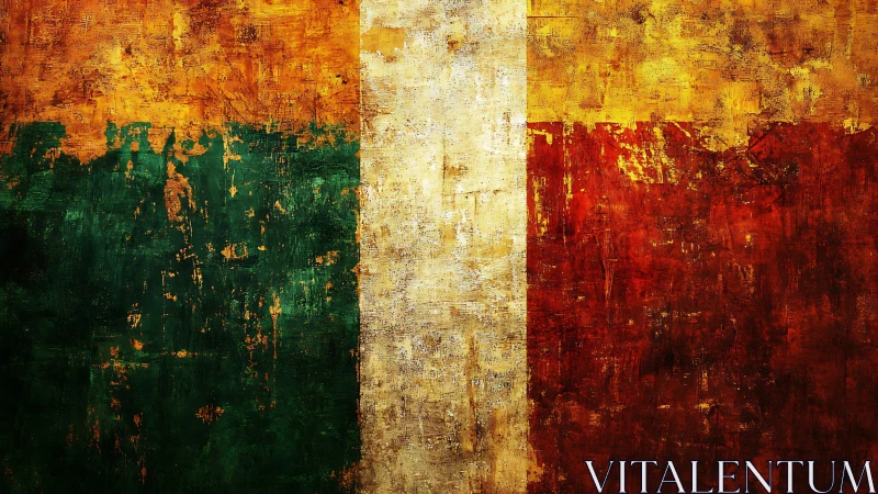 Textured tricolor flag artwork radiates bold rustic energy