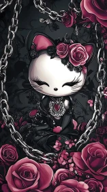 Enchanting Goth Kitty Cat in Roses and Chains