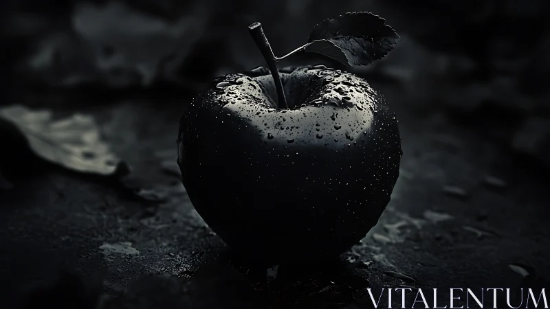 Monochrome macro analysis of wet apple under cinematic light.
