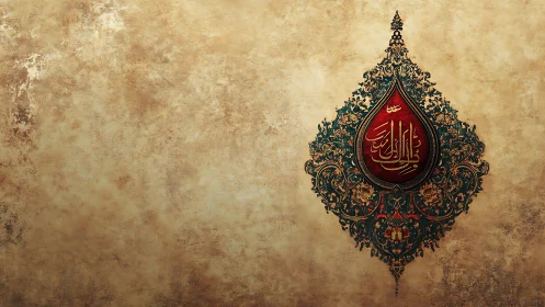 Ornate Arabic calligraphy glows on vintage textured parchment