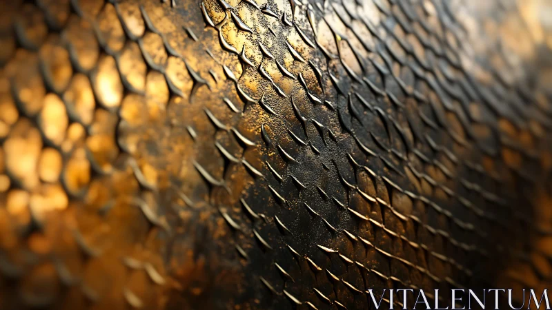 Golden reptile scales close-up with textured abstract lighting.