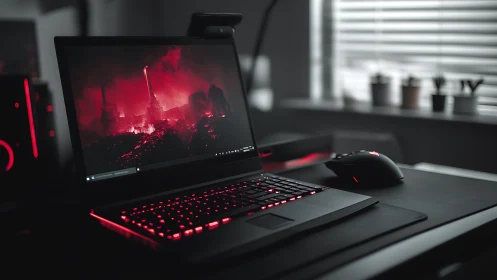 Moody gaming laptop glows softly with red backlit style