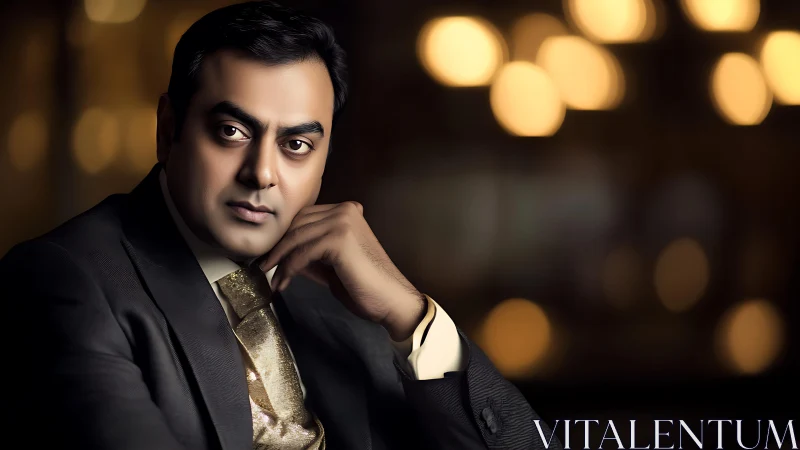 Gilded gaze of a midnight thinker in soft bokeh glow.