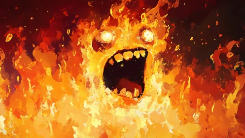 Flaming Entity with Glowing Eyes Roars Through Inferno