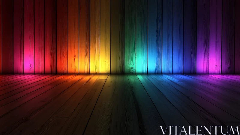 Chromatic gradient light washing over wooden interior planes