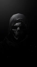 Hooded skeletal wraith emerging from deep black void.