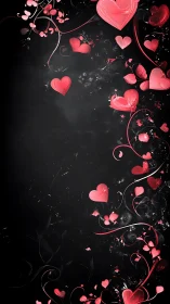 Pink Hearts and Florals on Black Background