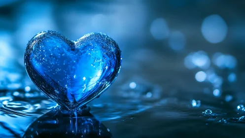 A Luminous Blue Heart Shaped Water Droplet.