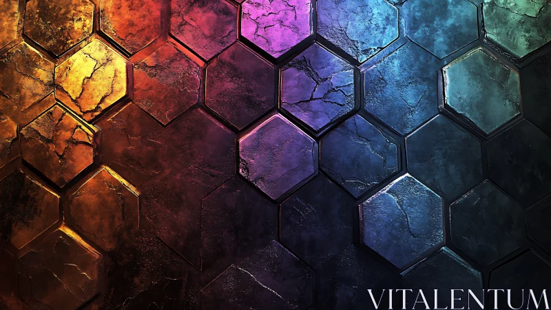 Hexagonal prismatic wall under radiant spectrum lighting.