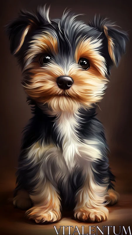 Fluffy Yorkshire terrier puppy portrait with soulful gaze.