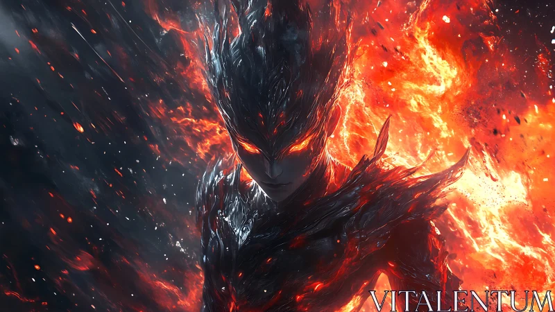 Flameborn guardian emerging from swirling molten firestorm.