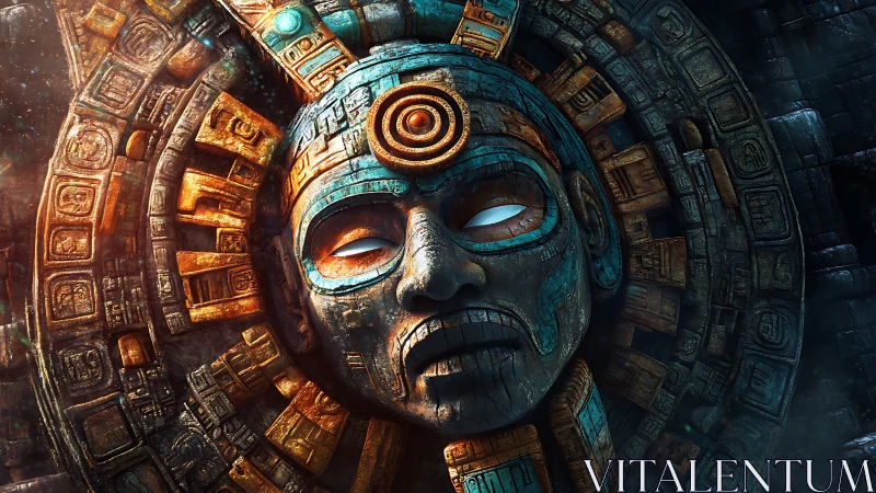 Ancient stone guardian glowing with warm turquoise light.