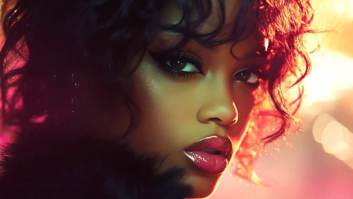 Sultry neon portrait in soft-focus cinematic lighting.