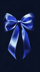 Satin blue ribbon bow glows softly against deep black.