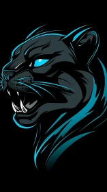 Fierce neon panther glows boldly against deep black night