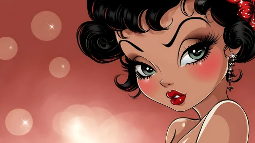 Stylized pinup portrait with exaggerated ocular geometry rendered.