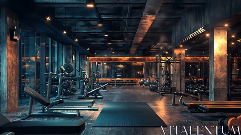 Modern industrial gym interior with strength training zone.