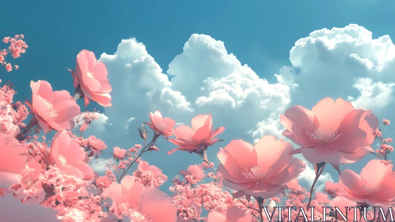 Pink Flowers Dancing Through Dreamy Sky