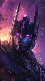 Cybernetic warlord portrait uses neon magenta rim lighting