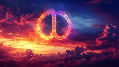 Digital painting of glowing celestial sigil over sunset clouds.