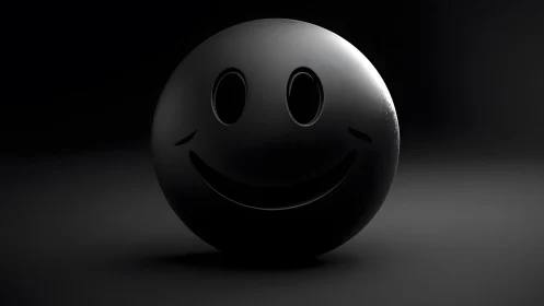 Matte black smiley sphere rendered with low key rim lighting