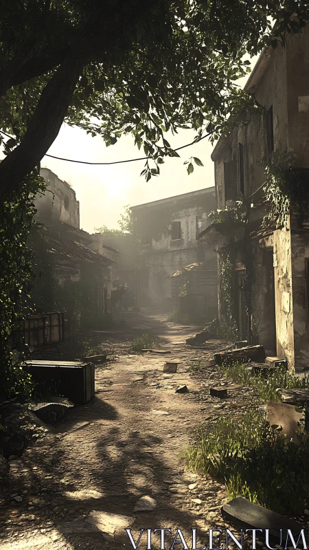 Sunlit ruins whisper softly through a dust filled alleyway