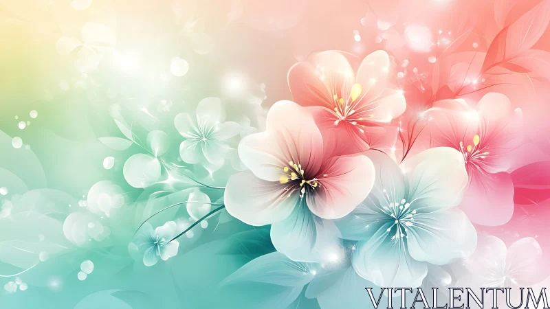 Soft-gradient floral cluster renders luminous pastel blossoms