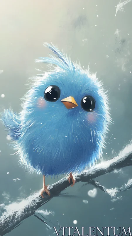 Adorable Blue Bird Perched in Wintry Wonder.