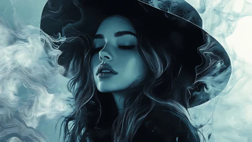 Smoke-kissed sorceress drifts between hush and moonlight