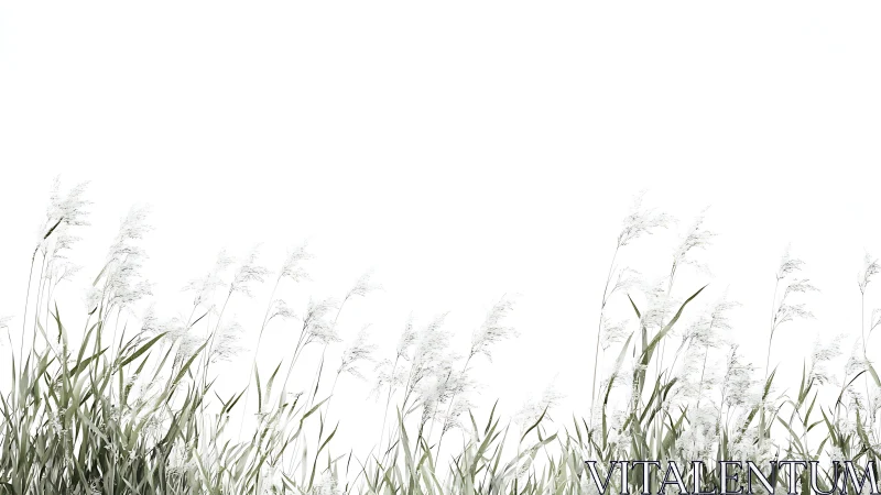 Minimalist tall grass field with white sky background in soft tones.