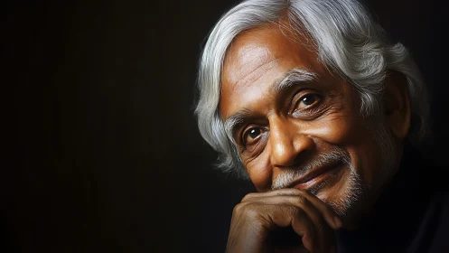 Portrait of smiling elderly man with gentle studio lighting.