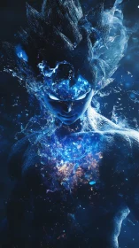 Starlit warrior condenses galaxies into crackling icy fire