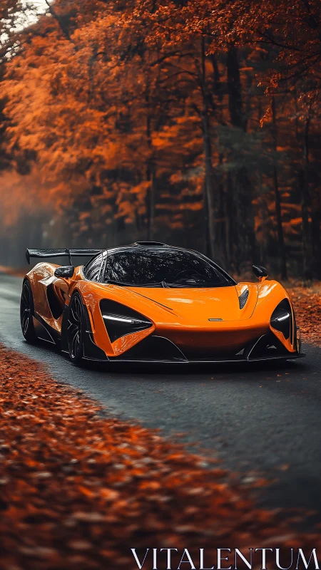 Autumn road symphony with a sleek orange supercar.